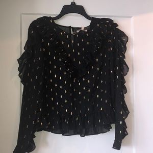 Foil Dot Blouse w/ Ruffle Details